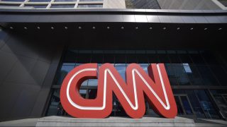Signage is seen at CNN center, Thursday, April 21, 2022, in Atlanta.
